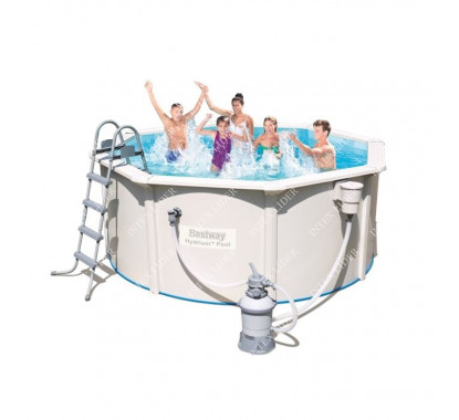 56566 Bestway Бассейн каркасный Hydrium, 300х120см, песочный фильтр-насос, лестница, подстилка